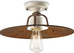 Wohnzimmerlampen|Keramiklampen*Ferroluce Deckenleuchte Metall D: 40 cm rund Creme Rostbraun E27