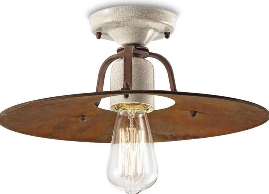 Wohnzimmerlampen|Keramiklampen*Ferroluce Deckenleuchte Metall D: 40 cm rund Creme Rostbraun E27