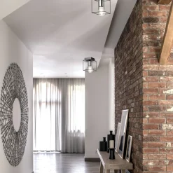 Deckenleuchten|Flurlampen*Lamkur Deckenleuchte Metall eckig Schwarz Chrom B: 13 cm für E27