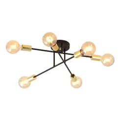 Emibig Deckenleuchte Metall 6-flammig Retro Schwarz Gold< Deckenleuchten|Flurlampen