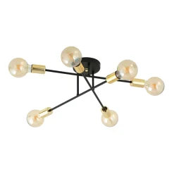 Emibig Deckenleuchte Metall 6-flammig Retro Schwarz Gold< Deckenleuchten|Flurlampen