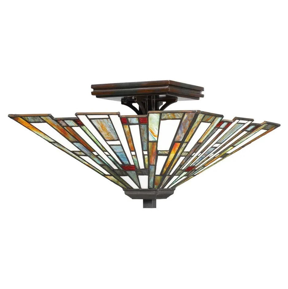 Elstead Deckenleuchte Metall Glas 36,7 cm breit Tiffany Stil 2x E27< Deckenleuchten|Flurlampen