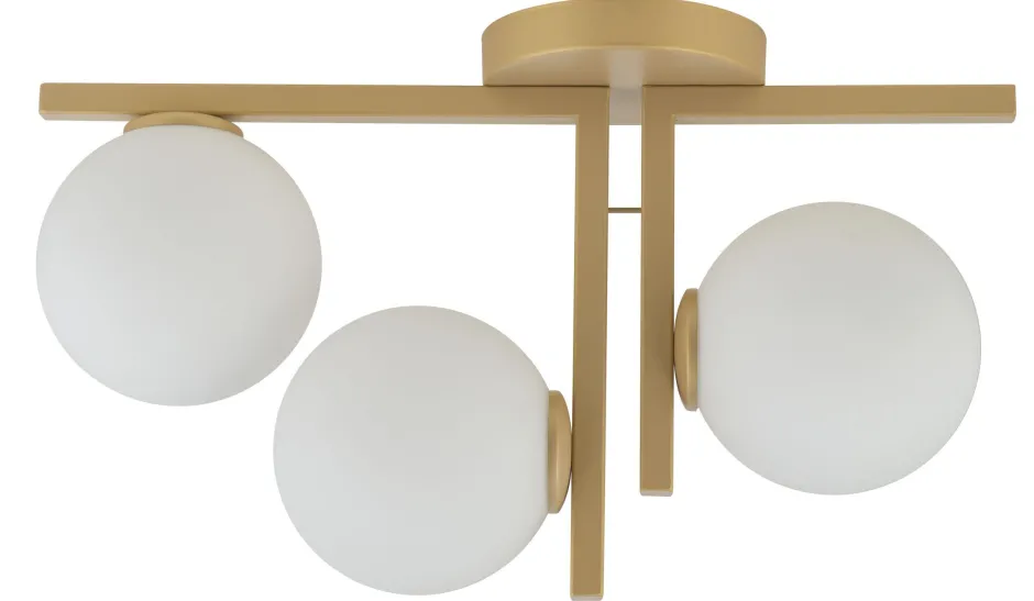 Sigma Deckenleuchte Metall Gold Weiß Kugel 3-flammig L:48 cm< Deckenleuchten|Flurlampen