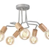 Deckenleuchten|Flurlampen*Lamkur Deckenleuchte Metall Holz L: 44 cm 5-flammig E27 Grau Retro