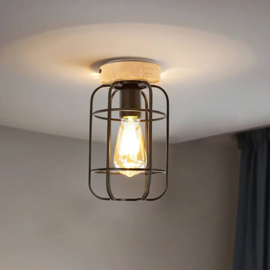 Wohnzimmerlampen|Holzlampen*Easylight Deckenleuchte Metall Holz E27 Ø 15 cm klein