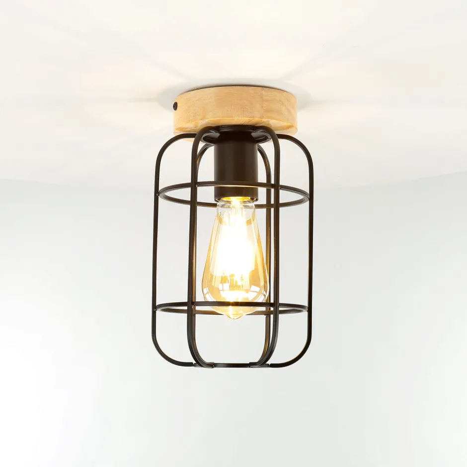 Wohnzimmerlampen|Holzlampen*Easylight Deckenleuchte Metall Holz E27 Ø 15 cm klein