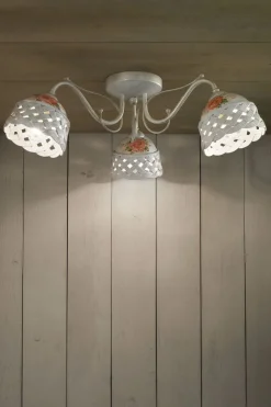 Ferroluce Deckenleuchte Metall Keramik E14 3-flammig Landhausstil< Wohnzimmerlampen|Keramiklampen