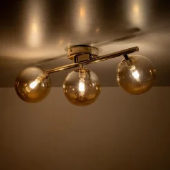 Glaslampen|Metall Lampen*TK Lighting Deckenleuchte Metall Rauchglas 47 cm klein in Gold Bernstein