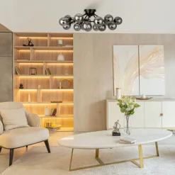 Deckenleuchten|Badezimmer Lampe*Maytoni Deckenleuchte Metall Rauchglas B: 75 cm G9 Kugel Schirm