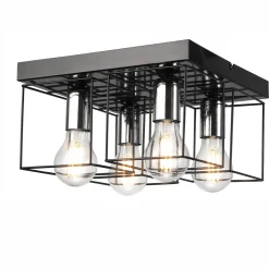 Deckenleuchten|Flurlampen*Lamkur Deckenleuchte Metall Schwarz Chrom B: 30 cm eckig 4-flammig