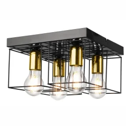 Lamkur Deckenleuchte Metall Schwarz Gold B: 30 cm 4x E27 Modern< Deckenleuchten|Flurlampen