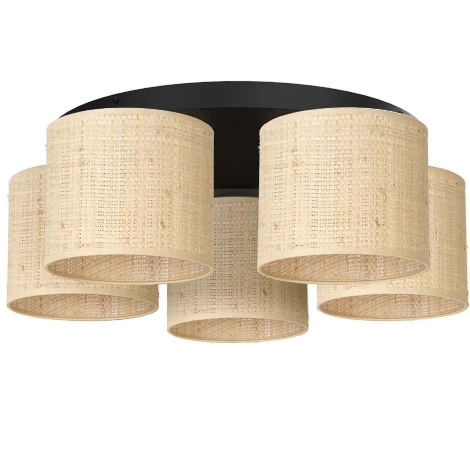 Deckenleuchten|Flurlampen*Luminex Deckenleuchte Rattan Metall Ø58 cm Loft Schwarz Natur