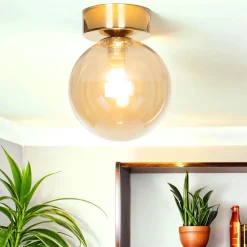 TK Lighting Deckenleuchte Rauchglas Ø 12 cm rund in Bernstein Gold G9< Glaslampen|Metall Lampen
