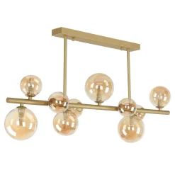 Glaslampen|Metall Lampen*Novecento Deckenleuchte Rauchglas Metall 87 cm lang Creme Gold 10x G9