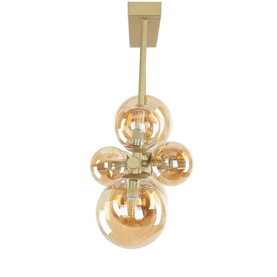 Glaslampen|Metall Lampen*Novecento Deckenleuchte Rauchglas Metall 87 cm lang Creme Gold 10x G9