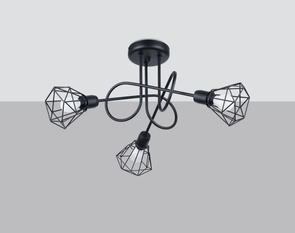 Sollux Deckenleuchte Retro Metall Schwarz 48 cm breit 3-flammig< Deckenleuchten|Flurlampen