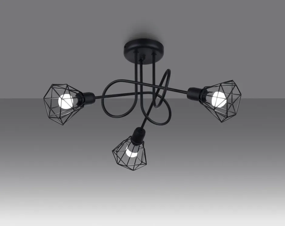 Sollux Deckenleuchte Retro Metall Schwarz 48 cm breit 3-flammig< Deckenleuchten|Flurlampen