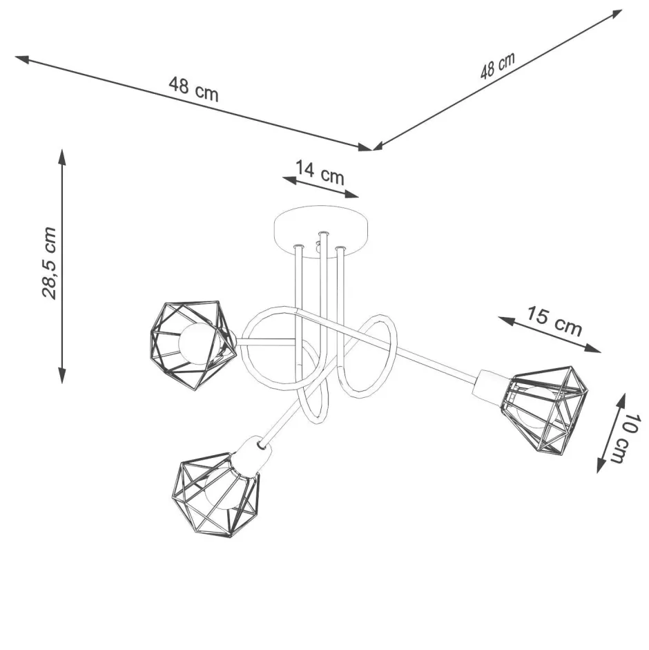 Sollux Deckenleuchte Retro Metall Schwarz 48 cm breit 3-flammig< Deckenleuchten|Flurlampen