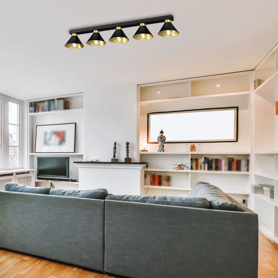 Deckenleuchten|Flurlampen*Luminex Deckenleuchte RIAN Metall 5-flammig Schwarz Gold