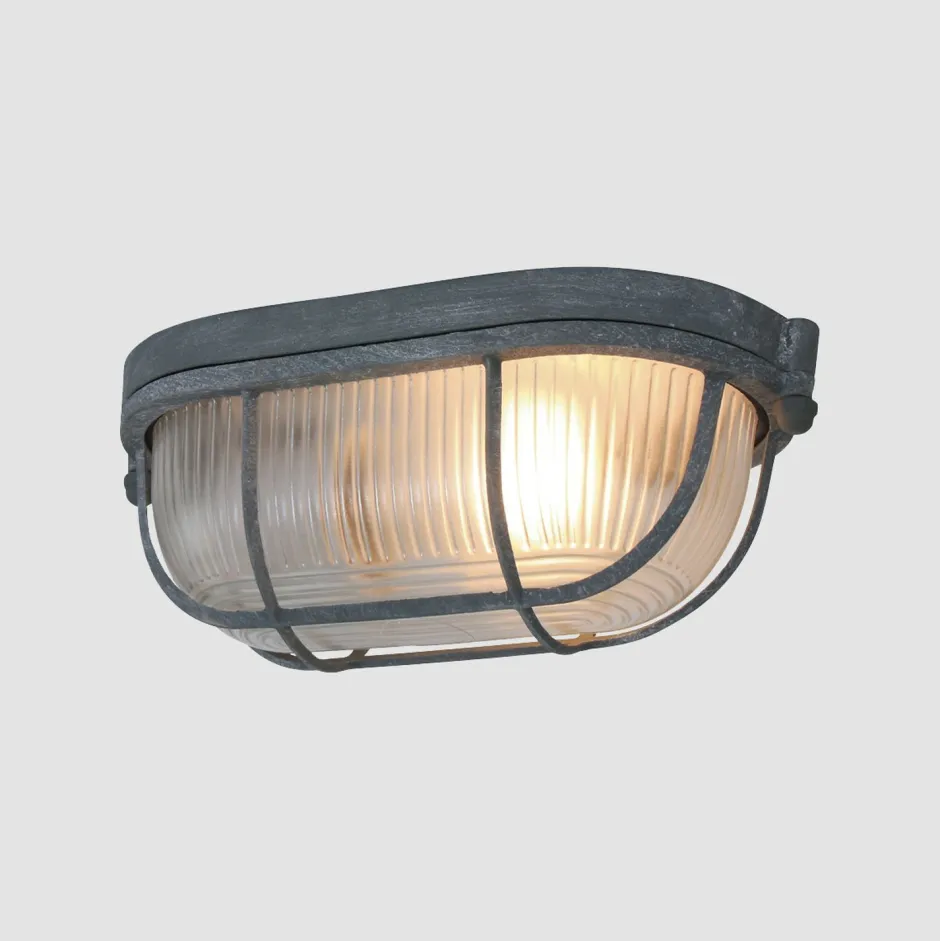 Deckenleuchten|Badezimmer Lampe*Steinhauer Deckenleuchte Riffelglas Metall Grau L:21 cm Industrie