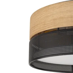 TK Lighting Deckenleuchte rund Ø 50 cm blendarm Schwarz Holzoptik Modern< Deckenleuchten|Bürolampen