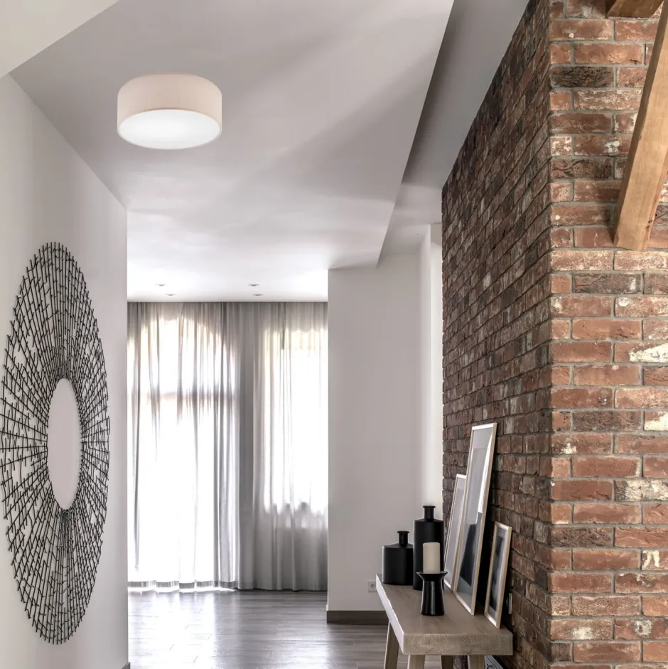 Lamkur Deckenleuchte rund Ø 35 cm Stoff Modern Beige blendarm E27< Deckenleuchten|Flurlampen