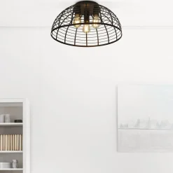 Deckenleuchten|Flurlampen*Searchlight Deckenleuchte rund Ø 40 cm Schwarz Metall 3x E27