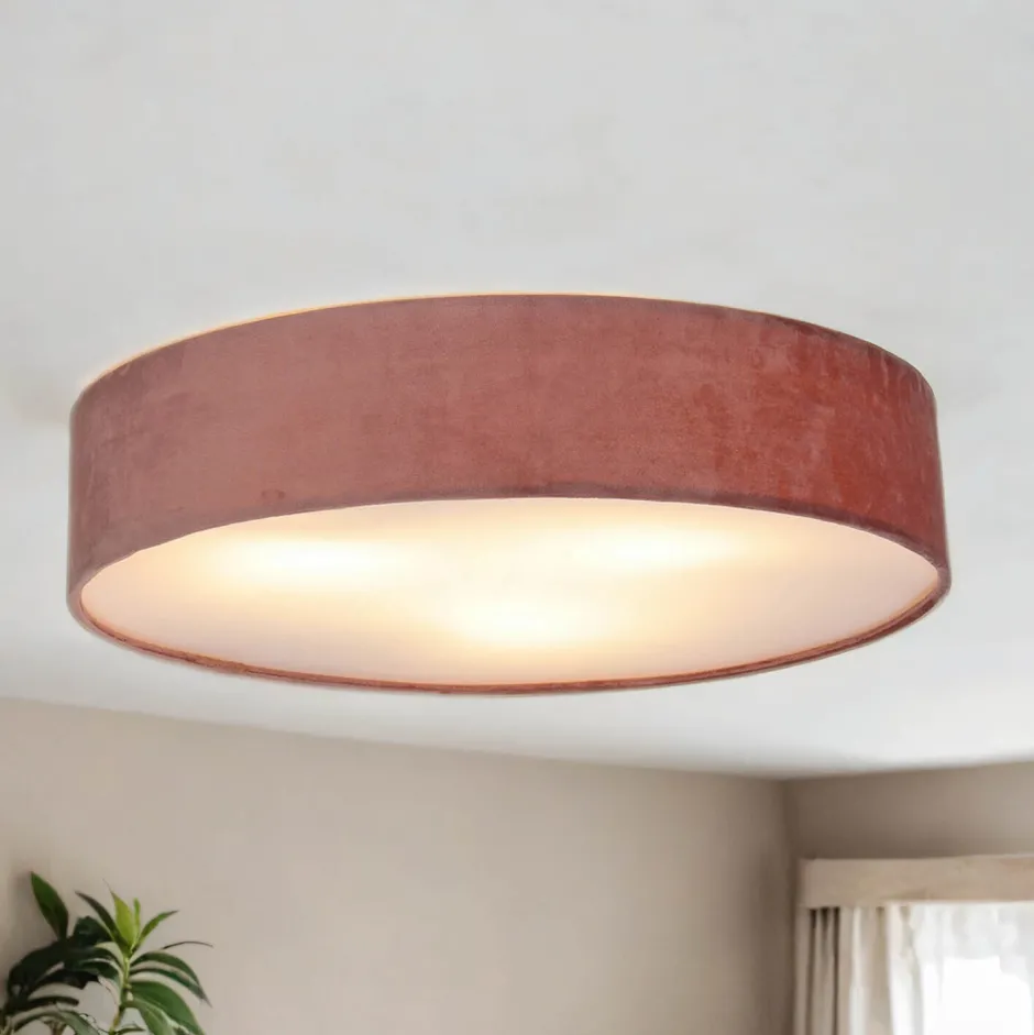 Searchlight Deckenleuchte rund Ø 50cm H: 10cm Rosa Samt Schirm 3x E27< Wohnzimmerlampen|Schlafzimmer Lampen