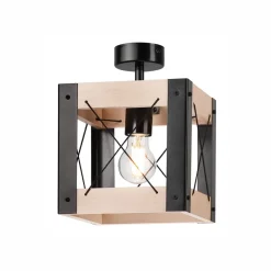 Lamkur Deckenleuchte Rustikal eckig B: 20 cm klein E27 Holz Metall< Deckenleuchten|Bürolampen