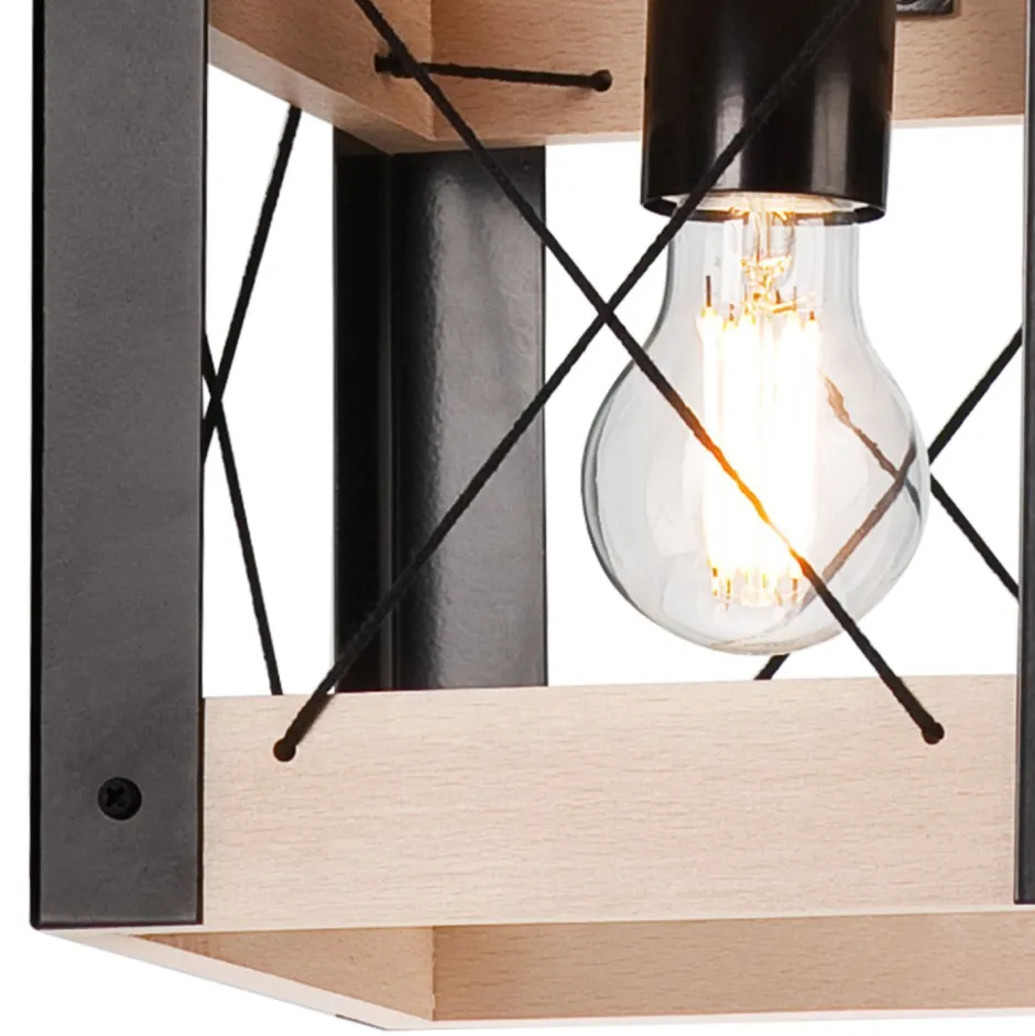 Lamkur Deckenleuchte Rustikal eckig B: 20 cm klein E27 Holz Metall< Deckenleuchten|Bürolampen