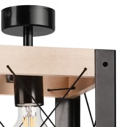 Lamkur Deckenleuchte Rustikal eckig B: 20 cm klein E27 Holz Metall< Deckenleuchten|Bürolampen