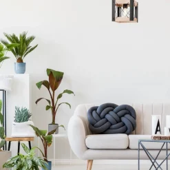 Lamkur Deckenleuchte Rustikal eckig B: 20 cm klein E27 Holz Metall< Deckenleuchten|Bürolampen