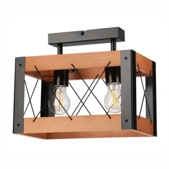 Deckenleuchten|Bürolampen*Lamkur Deckenleuchte Rustikal eckig L: 33 cm 2x E27 Holz Metall