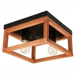 Lamkur Deckenleuchte Rustikal Holz Metall B: 30 cm Schwarz eckig< Deckenleuchten|Flurlampen