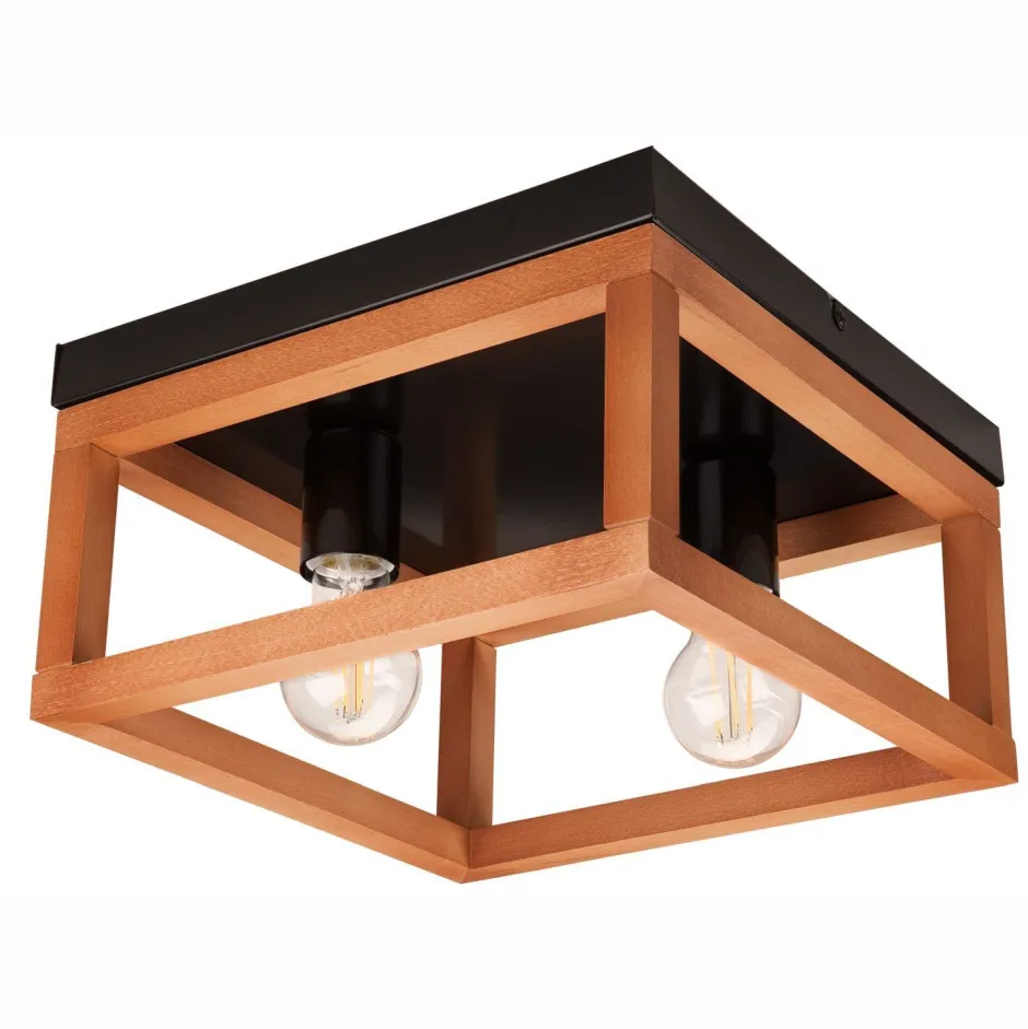 Lamkur Deckenleuchte Rustikal Holz Metall B: 30 cm Schwarz eckig< Deckenleuchten|Flurlampen