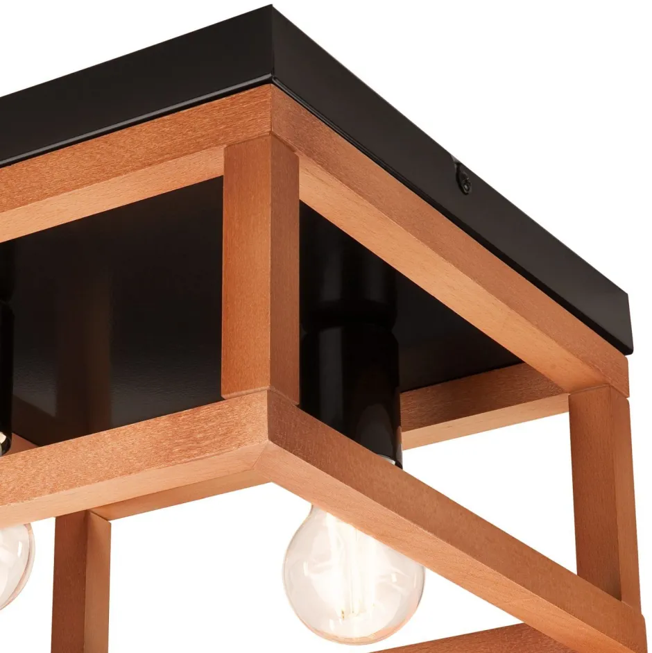 Lamkur Deckenleuchte Rustikal Holz Metall B: 30 cm Schwarz eckig< Deckenleuchten|Flurlampen