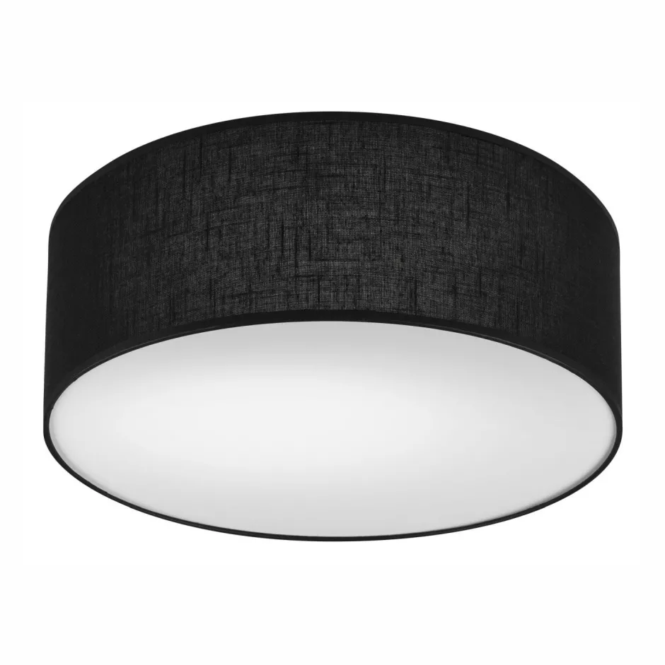 Deckenleuchten|Flurlampen*Lamkur Deckenleuchte Schwarz Ø 35 cm rund flach Stoff blendarm E27
