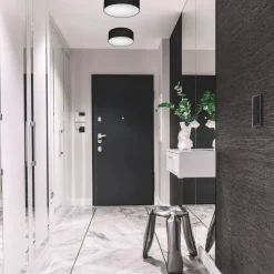 Deckenleuchten|Flurlampen*Lamkur Deckenleuchte Schwarz Ø 35 cm rund flach Stoff blendarm E27