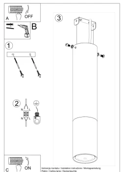 Küchenlampen|Moderne Lampen*Sollux Deckenleuchte Schwarz Chrom Ø 6 cm H: 29 cm Zylinder