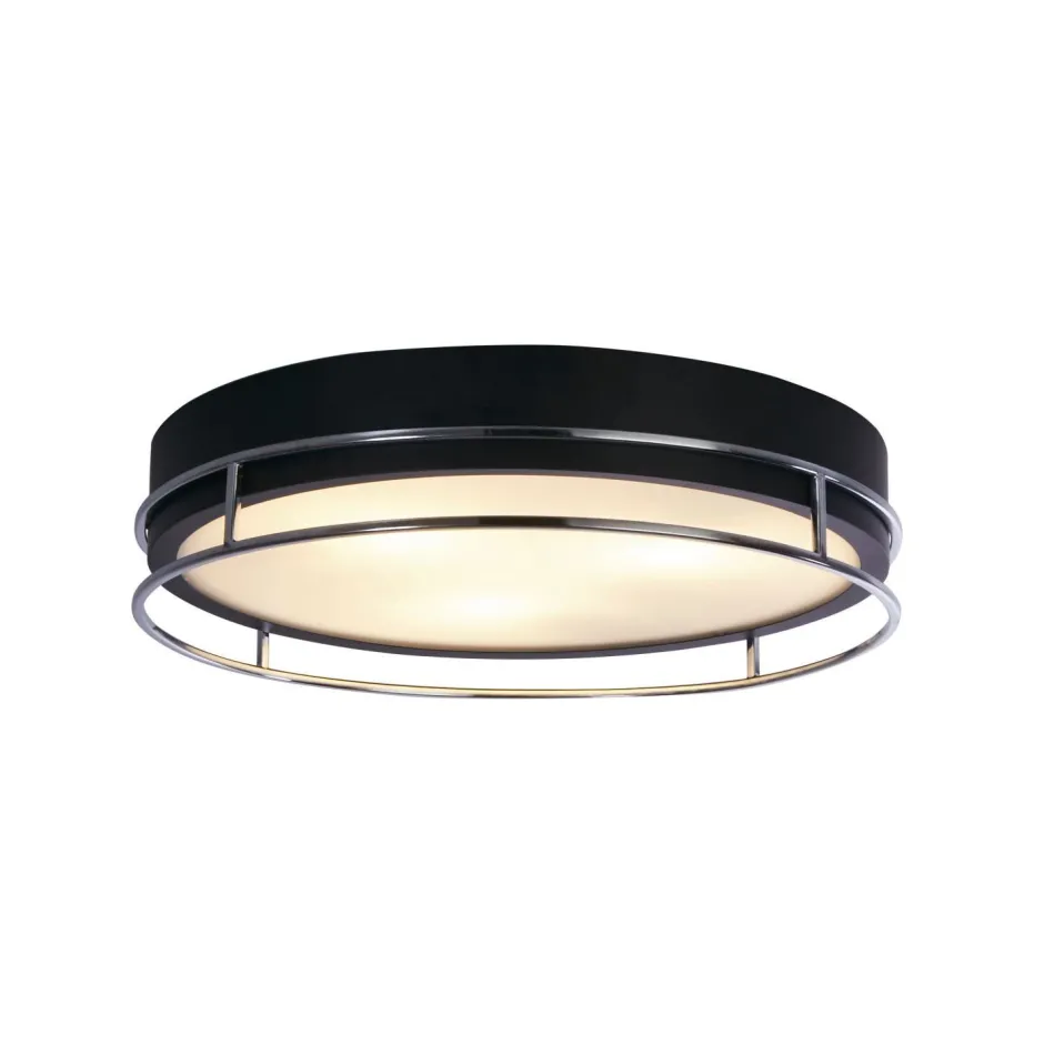 Glaslampen|Feuchtraumleuchten*Searchlight Deckenleuchte Schwarz Chrom IP44 E14 Ø 40 cm Badezimmer