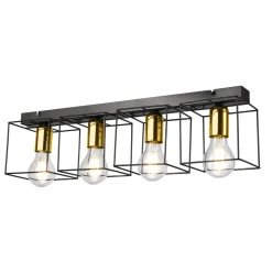 Lamkur Deckenleuchte Schwarz Gold 61 cm lang Metall 4-flammig E27< Deckenleuchten|Flurlampen