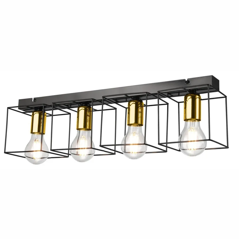 Lamkur Deckenleuchte Schwarz Gold 61 cm lang Metall 4-flammig E27< Deckenleuchten|Flurlampen