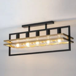 Deckenleuchten|Moderne Lampen*Sigma Deckenleuchte Schwarz Gold L:76 cm 5-flammig E27