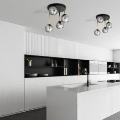 Emibig Deckenleuchte Schwarz Grau Gold E14 Rauchglas Ø 40 cm< Deckenleuchten|Bürolampen