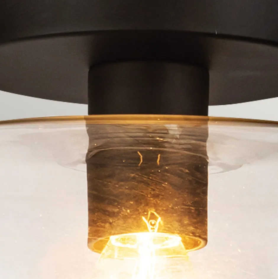 Elstead Deckenleuchte Schwarz Metall Glas D: 30,5 cm rund E27< Deckenleuchten|Flurlampen