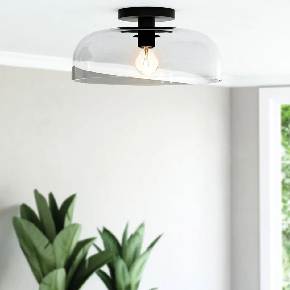 Elstead Deckenleuchte Schwarz Metall Glas D: 30,5 cm rund E27< Deckenleuchten|Flurlampen