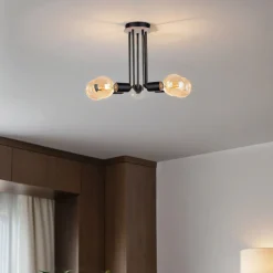 Deckenleuchten|Wohnzimmerlampen*Keter Deckenleuchte Schwarz Metall Holz E27 5-flammig