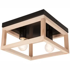 Deckenleuchten|Flurlampen*Lamkur Deckenleuchte Schwarz Natur 2x E27 B: 30 cm eckig Holz Metall