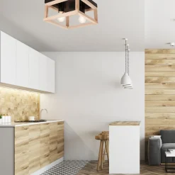 Deckenleuchten|Flurlampen*Lamkur Deckenleuchte Schwarz Natur 2x E27 B: 30 cm eckig Holz Metall