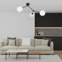 Wohnzimmerlampen|Glaslampen*TK Lighting Deckenleuchte Schwarz Weiß Glas Metall 3-flammig Modern